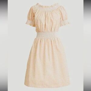 J. Crew Women’s Large Tan White Gingham Plaid Smock Cotton Poplin Mini Dress